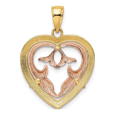 14K Two-Tone Gold Dolphins Heart Frame Charm – view 5