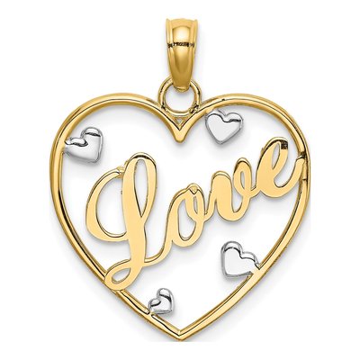 14K Yellow Gold LOVE Hearts Pendant