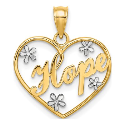 14K Yellow Gold Hope Heart Flower Charm