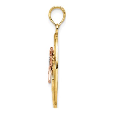 14K Two-Tone Gold Hummingbird Flowers Oval Charm – view 3