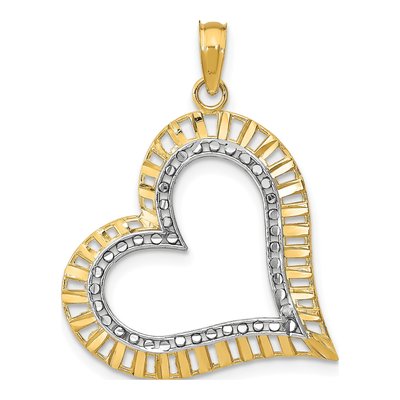 14K Yellow Gold Diamond-Cut Tilted Heart Charm
