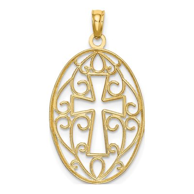 14K Yellow Gold Beaded Filigree Cross Pendant – view 5