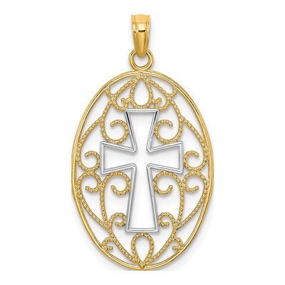 14K Yellow Gold Beaded Filigree Cross Pendant