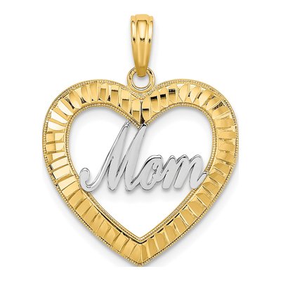14K Yellow Gold MOM Heart Charm