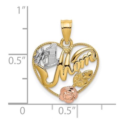 14K Two-Tone Gold MOM Flower Heart Number 1 Pendant – view 4