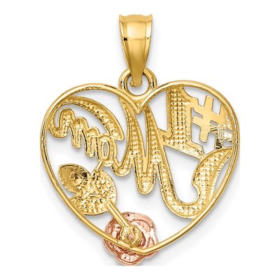 14K Two-Tone Gold MOM Flower Heart Number 1 Pendant – view 5