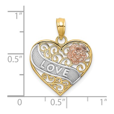 14K Two-Tone Gold LOVE Filigree Heart Pendant – view 4