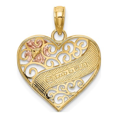 14K Two-Tone Gold LOVE Filigree Heart Pendant – view 5