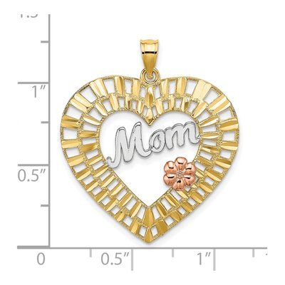 14K Two-Tone Gold MOM Flower Heart Pendant – view 4