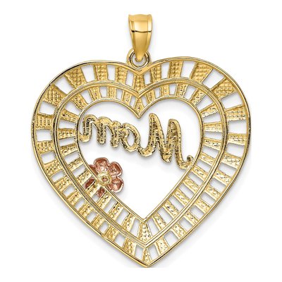 14K Two-Tone Gold MOM Flower Heart Pendant – view 5