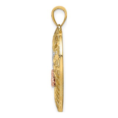 14K Two-Tone Gold Heart Flowers Pendant – view 3