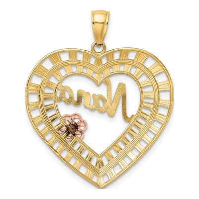 14K Two-Tone Gold Heart Flowers Pendant – view 4