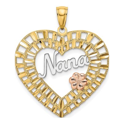14K Two-Tone Gold Heart Flowers Pendant