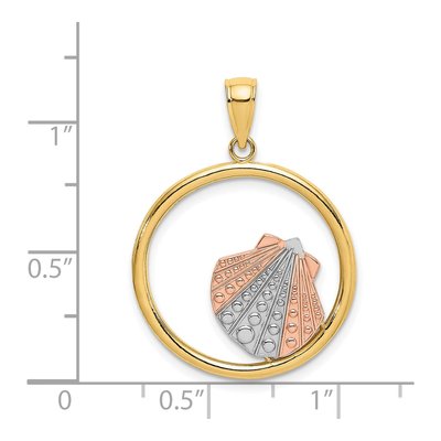14K Two-Tone Gold Scallop Shell Circle Pendant – view 4