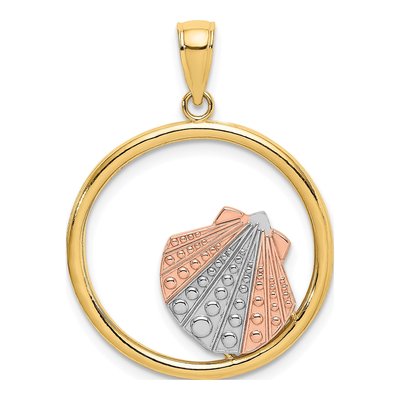 14K Two-Tone Gold Scallop Shell Circle Pendant