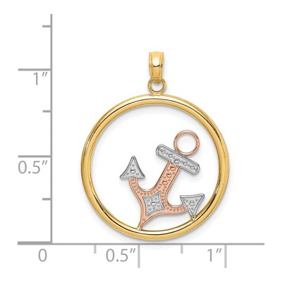 14K Two-Tone Gold Anchor Circle Pendant – view 4