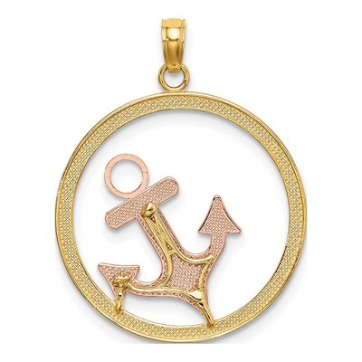 14K Two-Tone Gold Anchor Circle Pendant – view 5