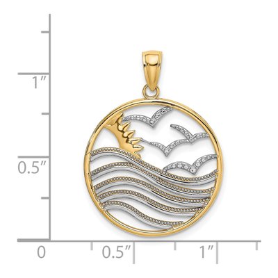 14K Yellow Gold Sunset Seagulls Pendant – view 4