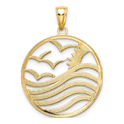 14K Yellow Gold Sunset Seagulls Pendant – view 5