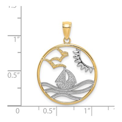 14K Yellow Gold Sun Sailboat Circle Pendant – view 4