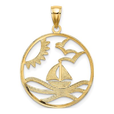14K Yellow Gold Sun Sailboat Circle Pendant – view 5