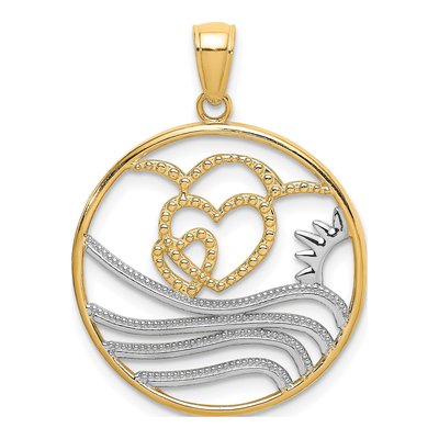 14K Yellow Gold Sunset Hearts Circle Charm