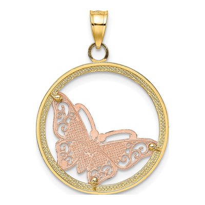 14K Two-Tone Gold Butterfly Round Frame Charm – view 5