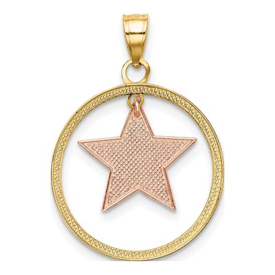 14K Two-Tone Gold Star Circle Pendant – view 4