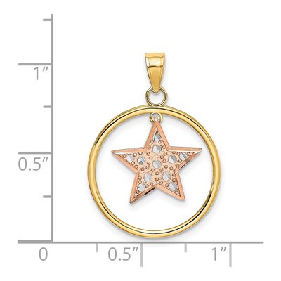 14K Two-Tone Gold Star Circle Pendant – view 5