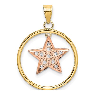 14K Two-Tone Gold Star Circle Pendant