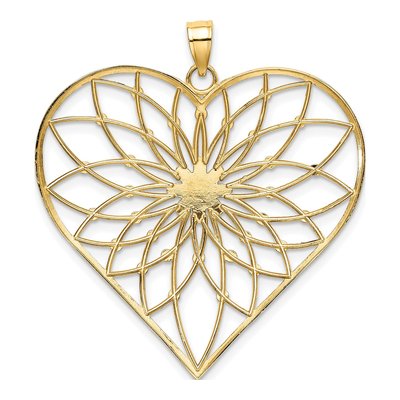14K Yellow Gold Diamond-Cut Filigree Heart Pendant – view 5