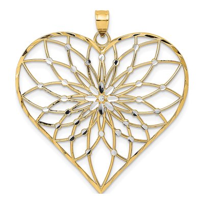 14K Yellow Gold Diamond-Cut Filigree Heart Pendant