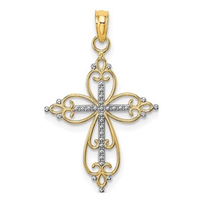 14K Yellow Gold Beaded Cross Charm