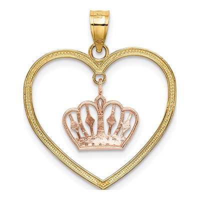 14K Yellow Gold Beaded Heart Crown Pendant – view 5