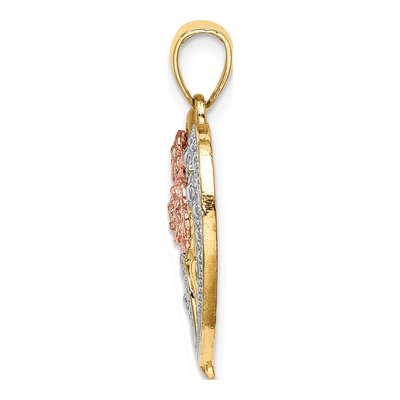 14K Two-Tone Gold Flower Heart Pendant – view 3