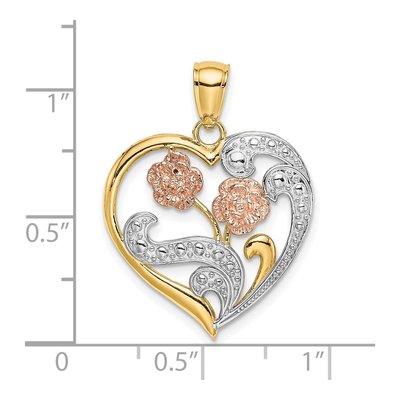 14K Two-Tone Gold Flower Heart Pendant – view 4
