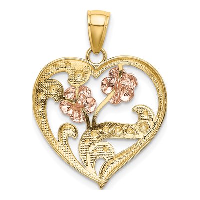 14K Two-Tone Gold Flower Heart Pendant – view 5