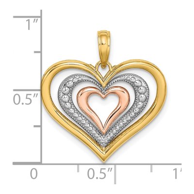 14K Two-Tone Gold Textured Triple Hearts Charm – view 4