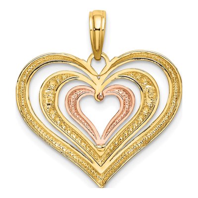 14K Two-Tone Gold Textured Triple Hearts Charm – view 5