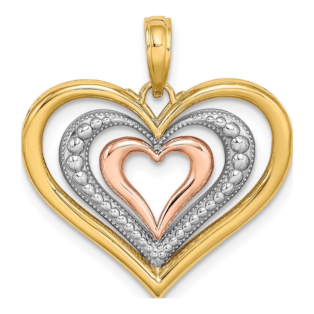 14K Two-Tone Gold Textured Triple Hearts Charm