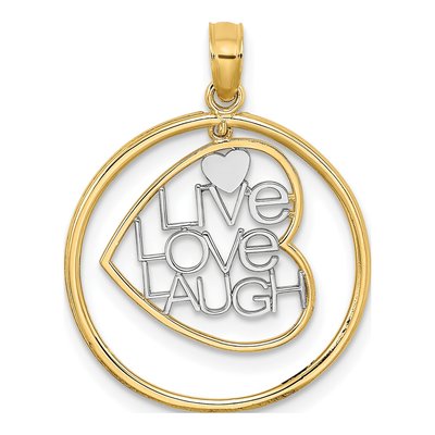 14K Yellow Gold LIVE LOVE Laugh Heart Pendant