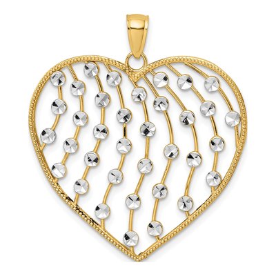 14K Yellow Gold Diamond-Cut Large Heart Pendant