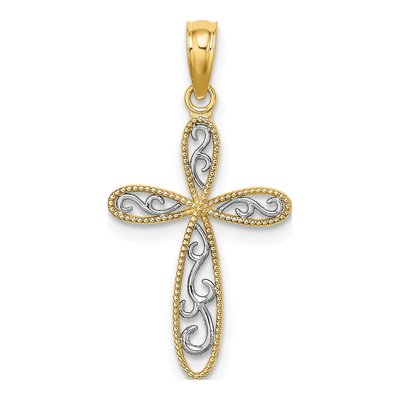 14K Yellow Gold Filigree Cross Charm