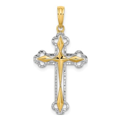 14K Yellow Gold Reversible Diamond-Cut Cross Charm