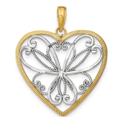14K Yellow Gold Filigree Heart Charm