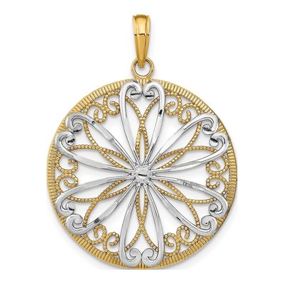 14K Yellow Gold Filigree Round Charm