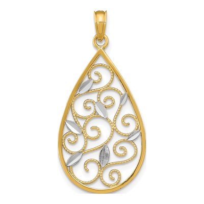 14K Yellow Gold Filigree Teardrop Charm