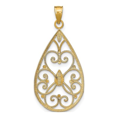 14K Yellow Gold Filigree Teardrop Heart Charm – view 5