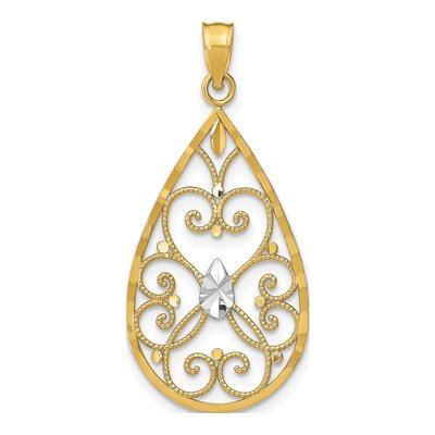 14K Yellow Gold Filigree Teardrop Heart Charm