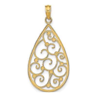 14K Yellow Gold Teardrop Filigree Charm – view 5